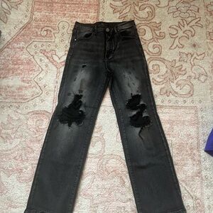 Risen Women's Black Distressed Straight Jeans